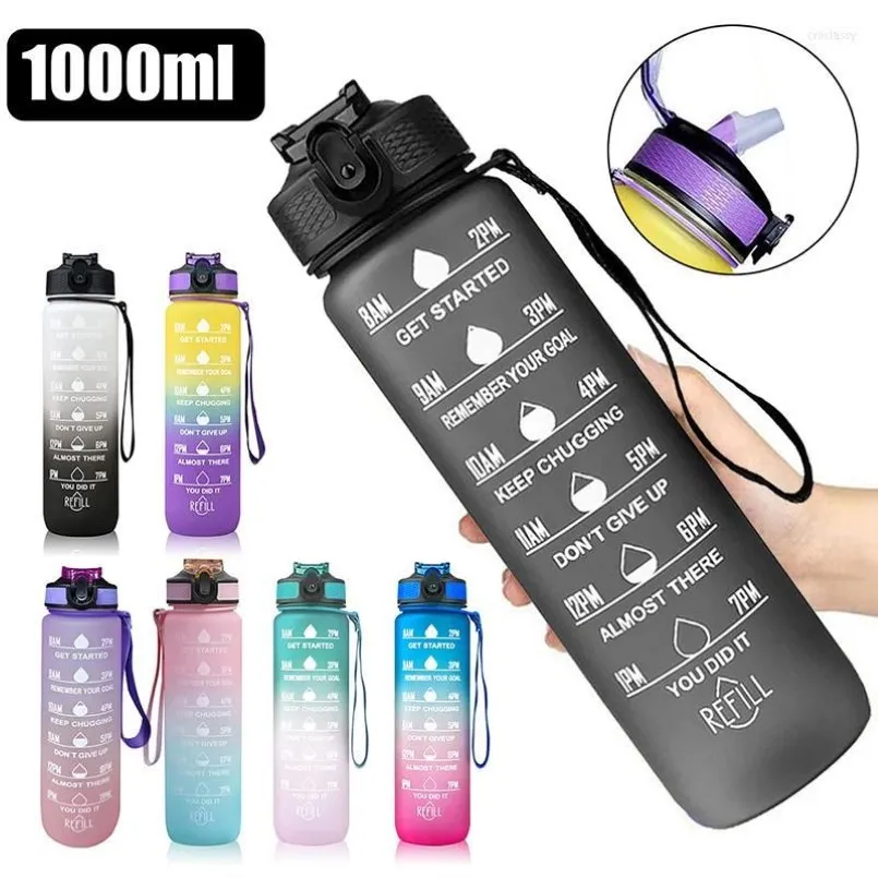 Bouteilles d'eau litre bouteille avec échelle de temps Fitness Sports de plein air paille givrée étanche motivation Sport CupsWater280d