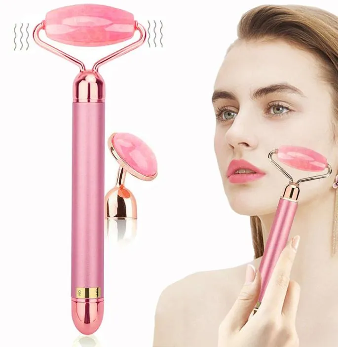 Masseur de visage électrique Jade vibrant rouleau facial Rose Quartz visages rouleaux de Massage 2 en 1 barre de beauté pour outils de soins de la peau Lif8934224