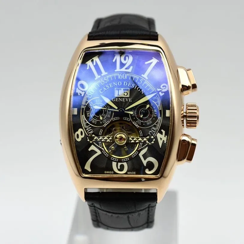 Tourbillon Mechanical Watch Mężczyzna luksusowy najlepsza marka Caseno skórzany zespół Daydate Automatyczne szkieletowe szkieletowe zachowanie na rękę