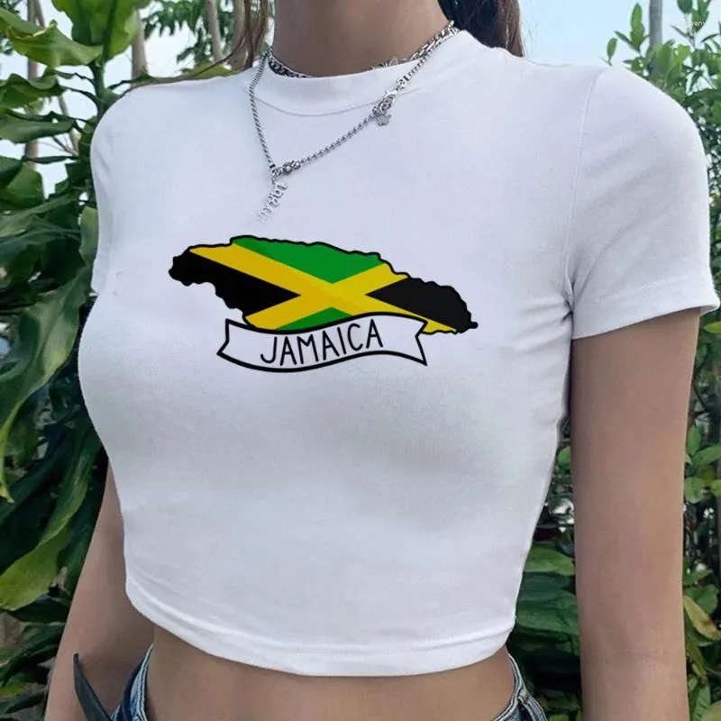 Women's T Shirts Jamaica Goth Yk2 Graphic Crop Top Girl Vintage Trashy Manga Gothic Tshirt Clothes