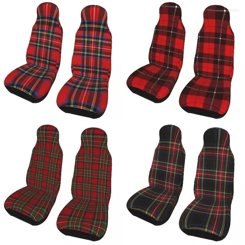 Siedziba samochodowa obejmuje niestandardowy Królewski Nowoczesny Tartan Universal For Cars SUV lub Van Checkered Tekstura Auto Cover Protector 2 sztuki