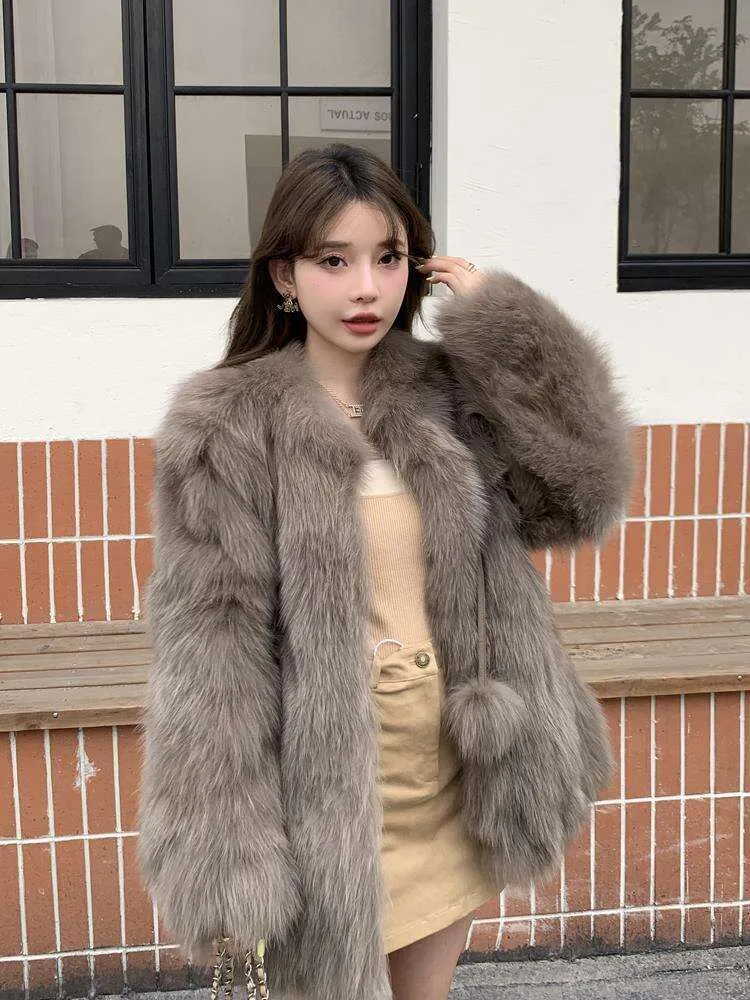 Fashionable Fox New Haining's Full Belly with Fur Ball for Women's Mid Length Coat 3236