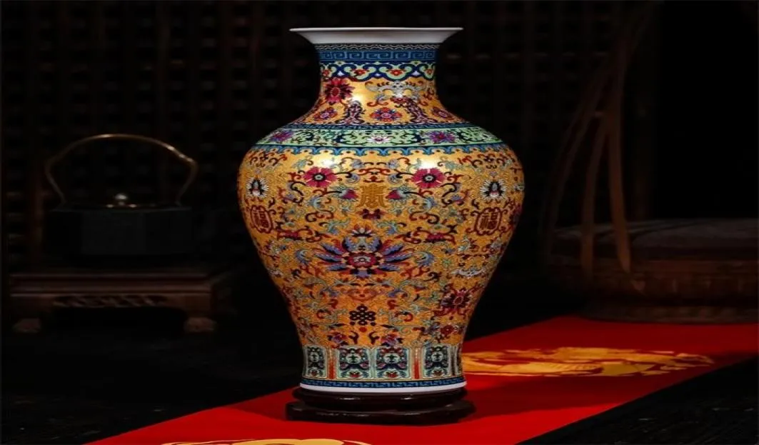 Роскошная античная фарфоровая эмалированная напольная ваза Цзиндэчжэнь, классическое украшение, большие китайские вазы, древние дворцовые вазы LJ206964208