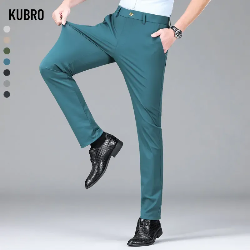 Pants KUBRO 2023 New Trousers Men's Summer Thin Section Slim Casual Pants Man Multi Color Optional Ice Silk Loose Straight Business