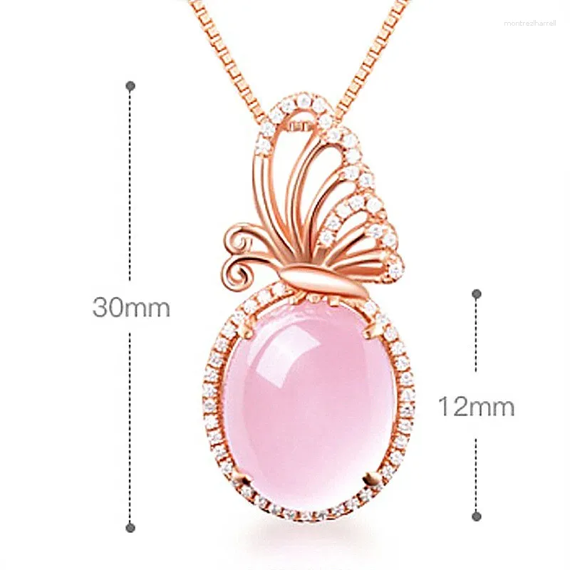 Pingentes charme rosa ouro borboleta pingente colar feminino jóias de cristal brilhante rosa oval caixa corrente feminino gargantilha acessórios