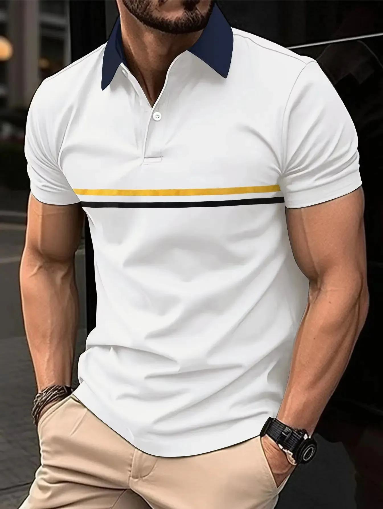 Hommes revers Pull POLO été couleur unie à manches courtes haut T-shirt Shads mince affaires hommes vêtements 240301