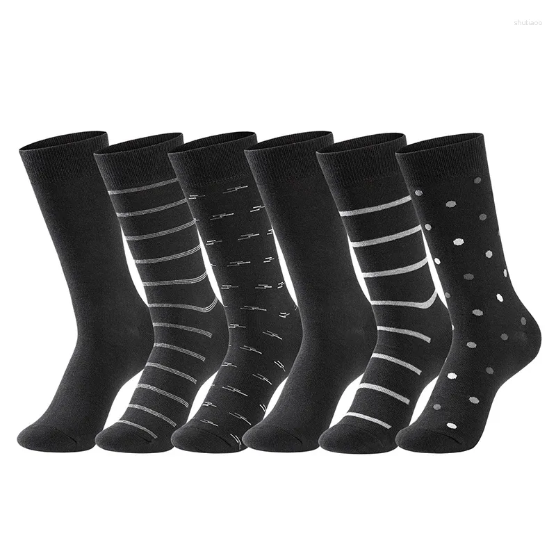 Мужские носки, 6 пар хлопковых мужских носков в деловом стиле, повседневные мягкие компрессионные носки высокого качества, весенне-осенние брендовые черные мужские модельные носки больших размеров