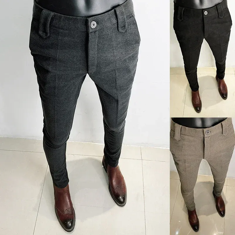 Pants Hot Sales Men Pants Slim Fit Men 2023 Spring Casual Pants Streetwear Men High Quality Black Gray Dress Suit Trousers