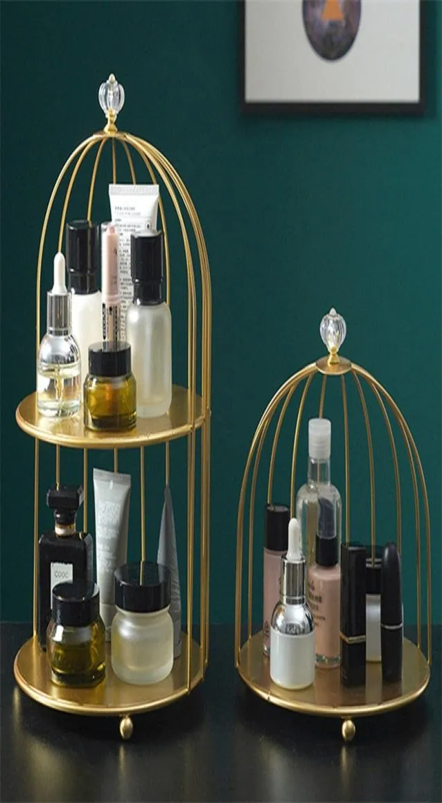 Cage à oiseaux en métal organisateur de stockage cosmétique rouge à lèvres parfum produits de soins de la peau support de finition étagère de salle de bain accessoires cadeau 22026738669