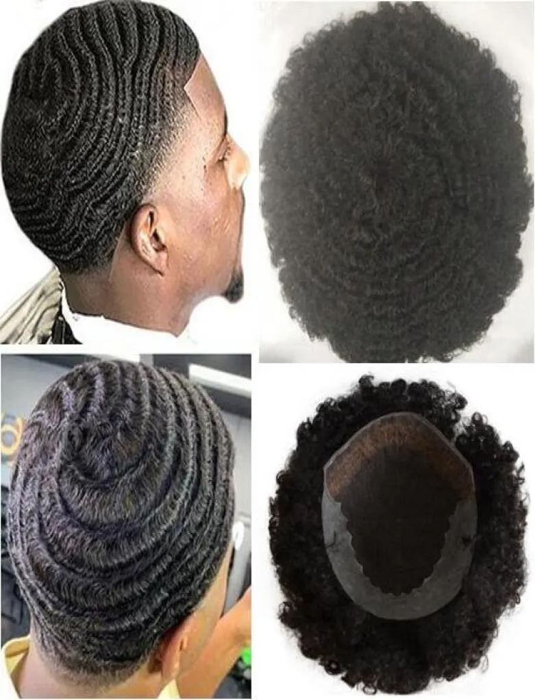 360 Wave Afro Hair Q6 Lace Front Toupee Mens Wig Full Lace Toupee 10A Peruanisches Jungfrau-Menschenhaar Ersatz für Männer 6768864