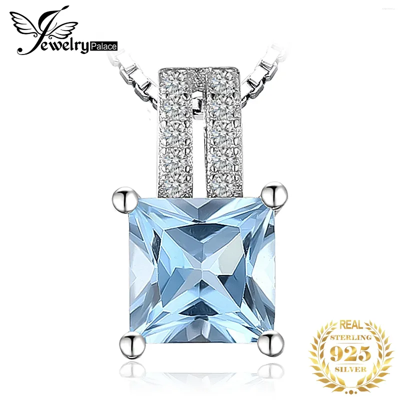 Wisiorki Jewelrypalace 1.2ct Princess Cut Blue Topaz 925 Srebrny naszyjnik wiszący dla kobiety bez łańcucha