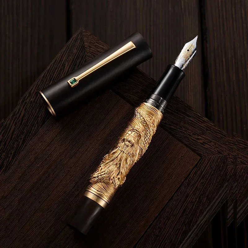 Hongdian N24 Year Of The Dragon Limited Edition Brushed Metal Mahogany Fountain Pen Polish Nib Business Office Writing Gift 240229