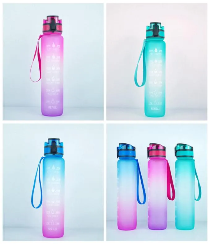 1000ml Gradient Color Oneclick Opening Fliptop Spring Lid 32OZ Motivational Fitness Outdoor Sports Water Bottle With Time Marker 7115885