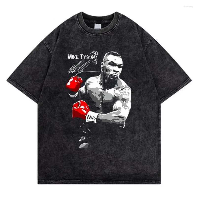 Herr t shirts mike tyson t-shirts män vintage tvättad skjorta boxning mästare överdimensionerad bomull tshirt streetwear retro tshirts sommar o-hals