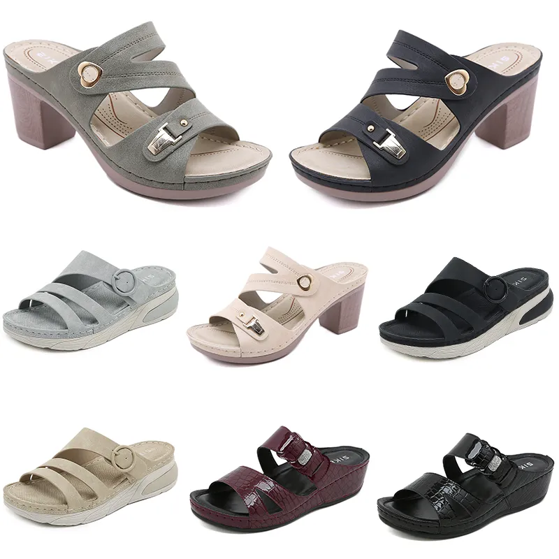 Sandaler skor sommar låg 2024 kvinnor klackar mesh yta fritid mamma svart vit röd grön stor storlek 36-42 o3 gai 392