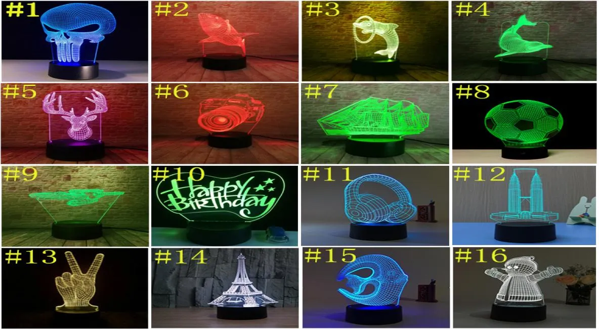 3D LEDライト7カラータッチスイッチナイトライトアクリル光学錯視ランプ雰囲気斬新な照明48パターンオプション4031315