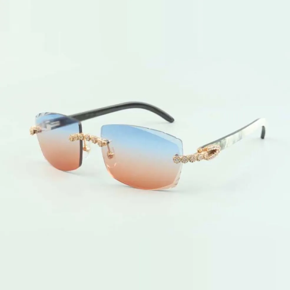 Изысканные солнцезащитные очки 2022 с букетом бриллиантов 3524015, очки из смешанного натурального рога буйвола и ограненными линзами, толщина 3 0, размер 1237C
