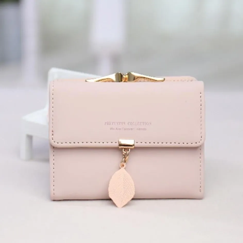 Wallets Women's Mini Wallet 2021 Korean Small Fresh Leaf Pendant 3 Fold Student Coin Purse Clutch188D