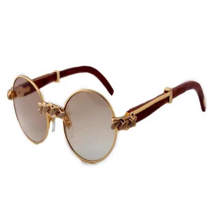 2019 New Retro Fashion Round Diamond Sunglasses 7550178-B Natural Wood Luxury Luxury Sunglasses Glasses Size 55 57 -22-135mm217P