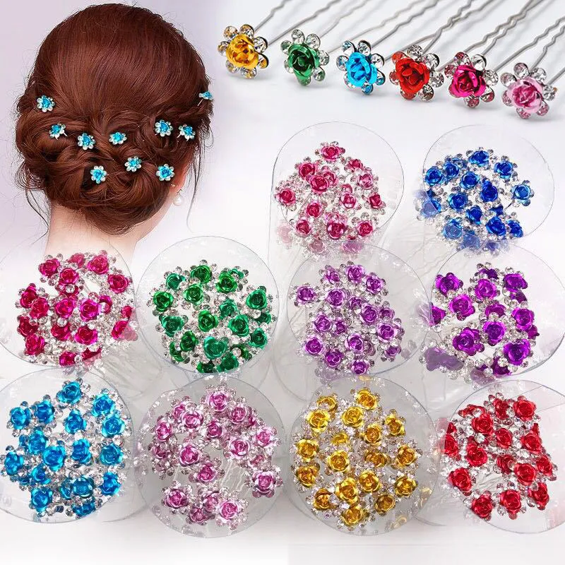 Wholesale Rose Flower U Shaped Hairpin Pearl Elegant Hair Pins Hair Jewelry Accessories For Women Wedding Head Ornament Hairpins 2469