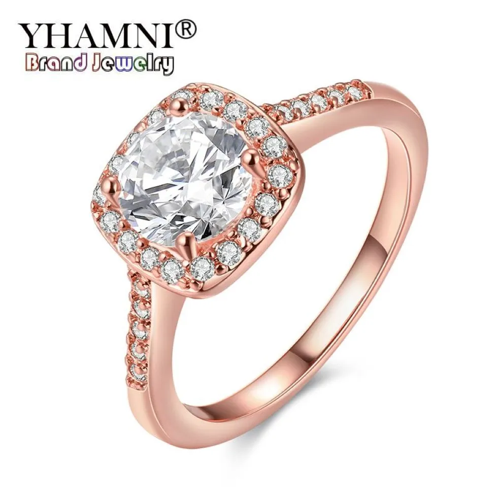 Yhamni Original Fashion Real Rose Gold Rings for Women 1CT 6mm Top Quality Rose Gold Ring Jewelry AR035312P