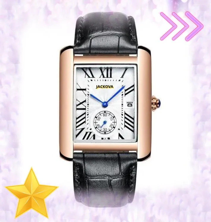 Un œil travaillant hommes et femmes réservoir cadran romain montres boîtier carré bracelet en cuir mouvement à quartz date automatique Hip Hop Iced Out mignon dame garçon robe amoureux horloge montre cadeaux