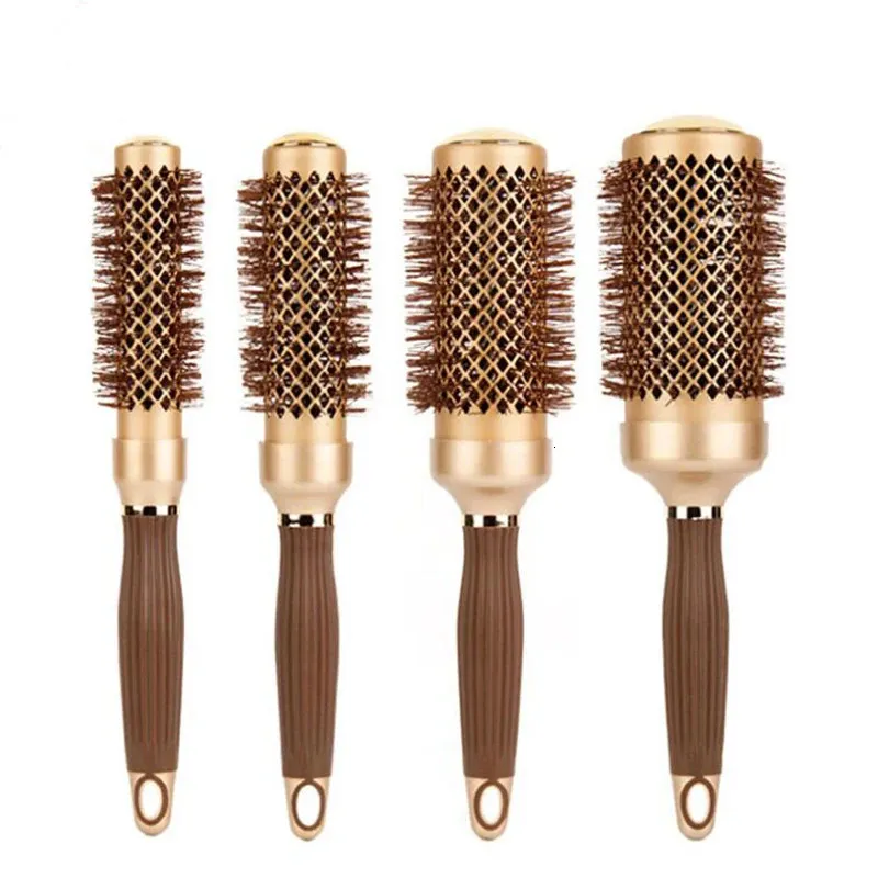 Or Themal Salon de coiffure cheveux bouclés brosse ronde en aluminium cheveux radiaux peigne ionique en 4 tailles brosses de Salon professionnel 240229