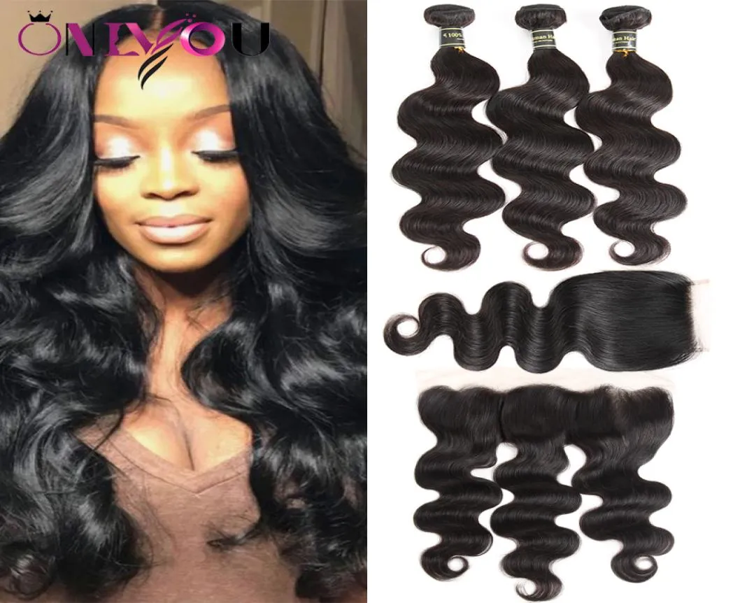 Braziliaans maagdelijk haar Body Wave 3 bundels met 4x4 vetersluiting of 13x4 frontale oor tot oor onverwerkte inslagen van echt haar met sluiting4217881