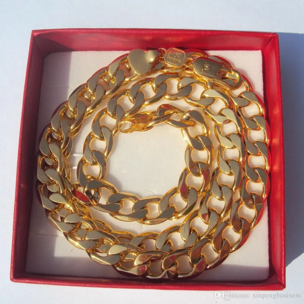 Amberta Stempel 925 Geel Solid 24k Goud GF Link Chain Heren Curb Cubaanse Ketting 600 10mm Italy279j
