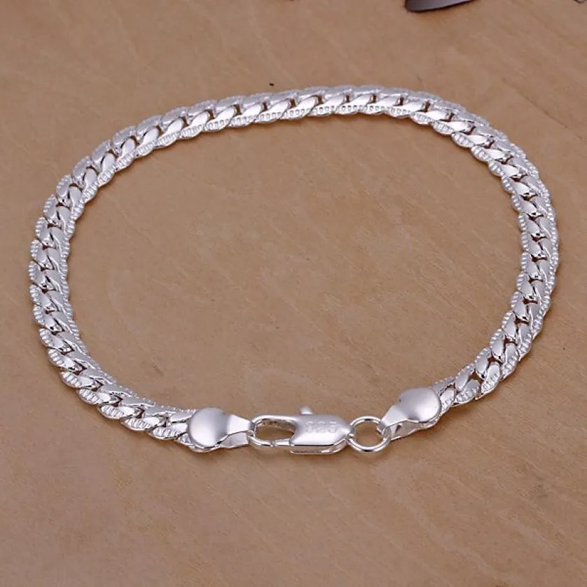 Men's 5mm 20cm 925 sterling silver chains bracelets bangles H199201j