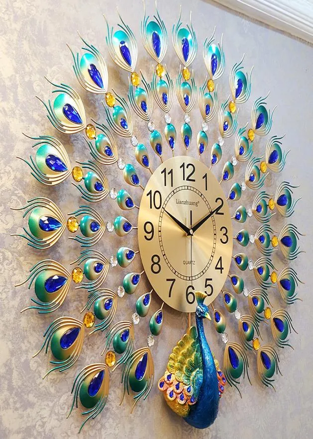 3D Peacock Wall Clock Europe Decor Wall Watch Home Living Rumsbostrum Mute Clock Modern Design Metal Digital Clocks2261225