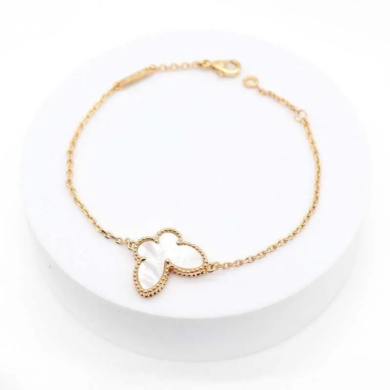 VanCF Necklace Luxury Diamond Agate 18k Gold Four Leaf Grass Butterfly Bracelet Natural White Fritillaria Thick Plated V Gold Gold Bone Chain Female 88