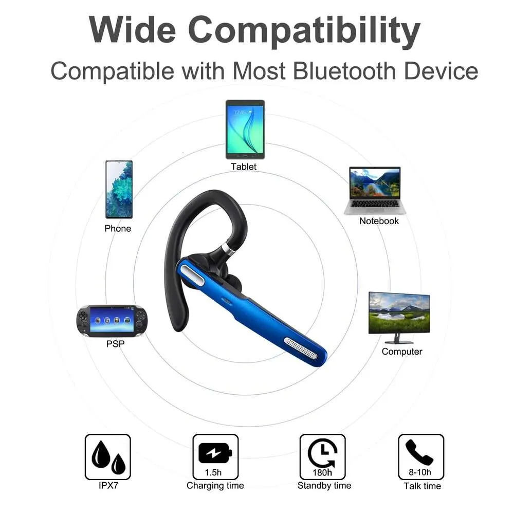 Écouteur Bluetooth sans fil V5.0, écouteurs mains libres avec micro antibruit