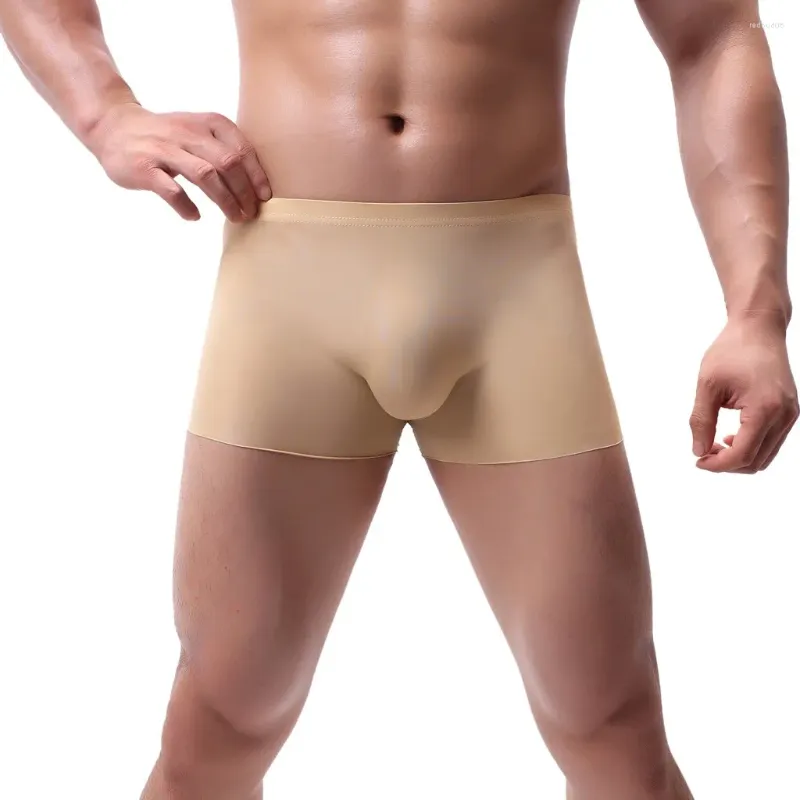 Boxer en soie glacée pour homme, sous-vêtement respirant, couleur unie, sous-vêtement confortable, culotte Sexy, vêtements Ropa intérieur Hombre