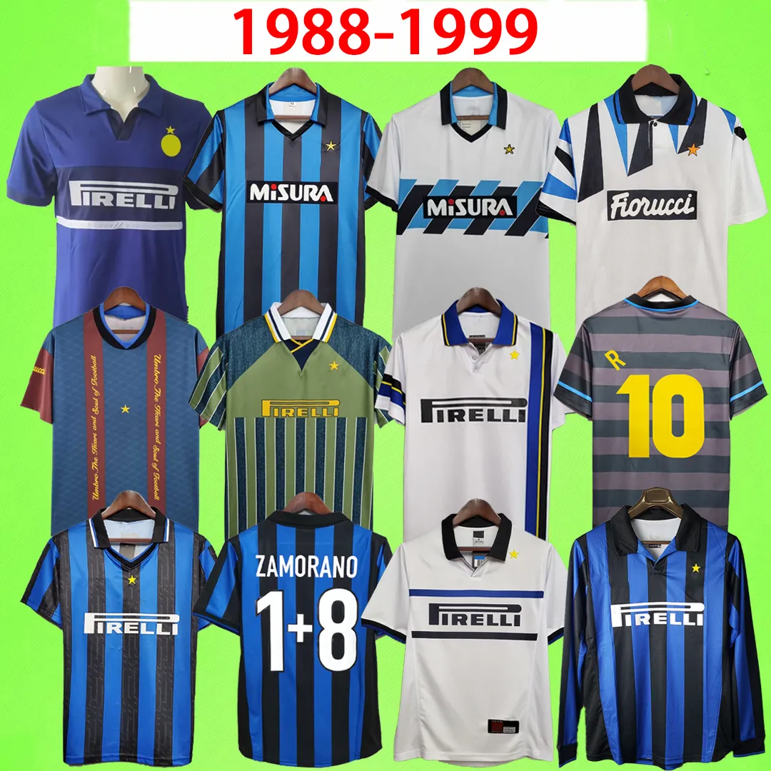 Inter Milan soccer jersey # 10 로날도 1997 1998 레트로 축구 유니폼 축구 셔츠는 검은 색 97 98 고전 DJORKAEFF 시메오네 MORIERO ZAMORANO 빈티지 MAGLIA 다 칼초