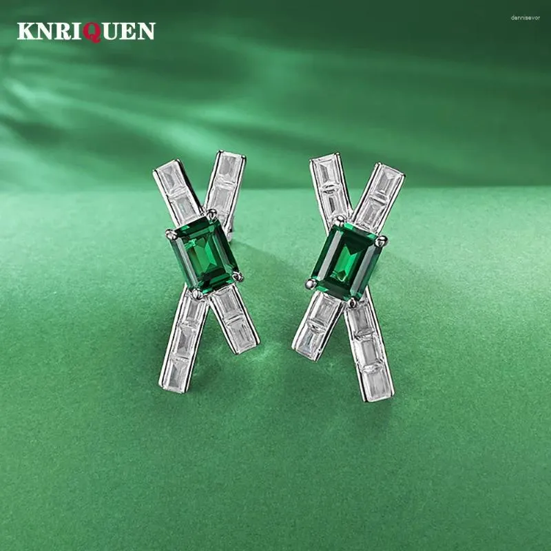 Stud Earrings Retro 925 Sterling Silver 6 8mm Emerald Lab Diamond X-Shaped For Women Gemstone Party Wedding Fine Jewelry