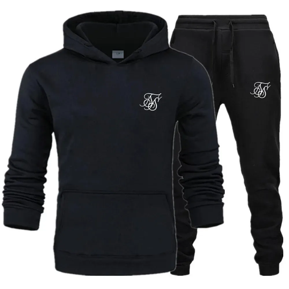 Sik Silk Men märke sätter mode Autumn Spring Sporting Suit Sweatshirt Sweatpants Herrkläder 2 stycken Slim Tracksuit 240228