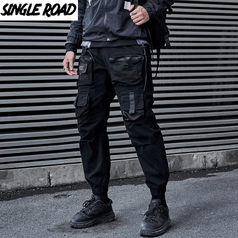 Calça uma estrada única masculina calça homens moda 2023 preto baggy joggerswear techwear homens hip hop harajuku streetwear calças de algodão calça de algodão