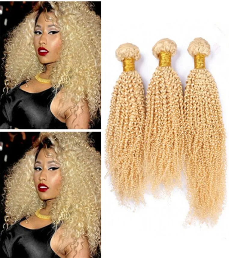 8A Mongolian Blonde Virgin Hair kinky Curly 3 حزم 613 Afro Pure Curly Hush Hair Weaves Blonde Hair Extensions4502622