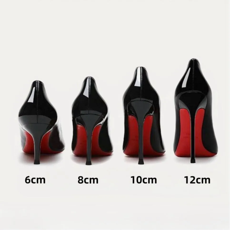 High Heels Designer Women Sandals Red Shiny Bottoms 8cm 10cm 12cm Thin Heel Pointed Toe Genuine Leather Nude Black Wedding Shoes 34-44