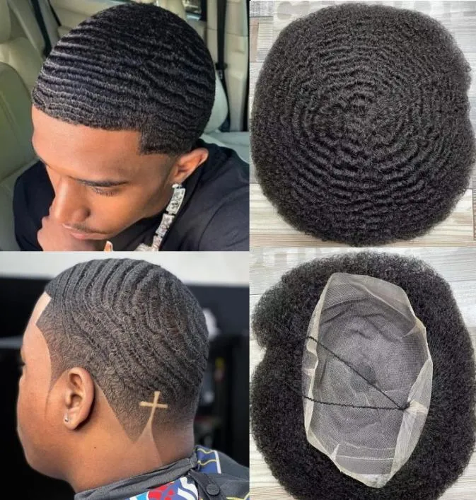 Afro Wave Full Lace Toupée 4mm 6mm 8mm 10mm 12mm Hommes Perruque Brésilienne Vierge Remplacement de Cheveux Humains pour Hommes Noirs Fast Express Deliv7379065