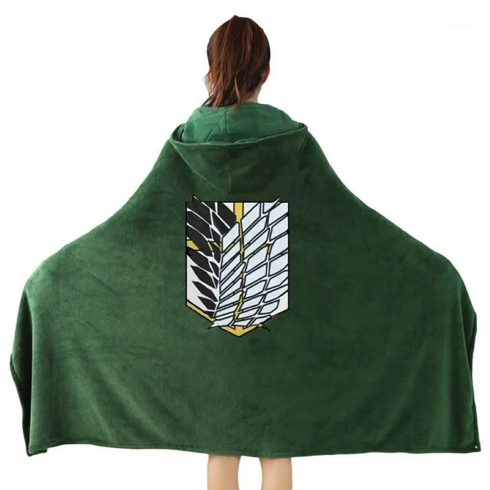 Attaque sur Titan couverture à capuche Cape flanelle Cosplay Costume à capuche épaisseur Shingeki No Kyojin Survey Corps jeter couverture 13004