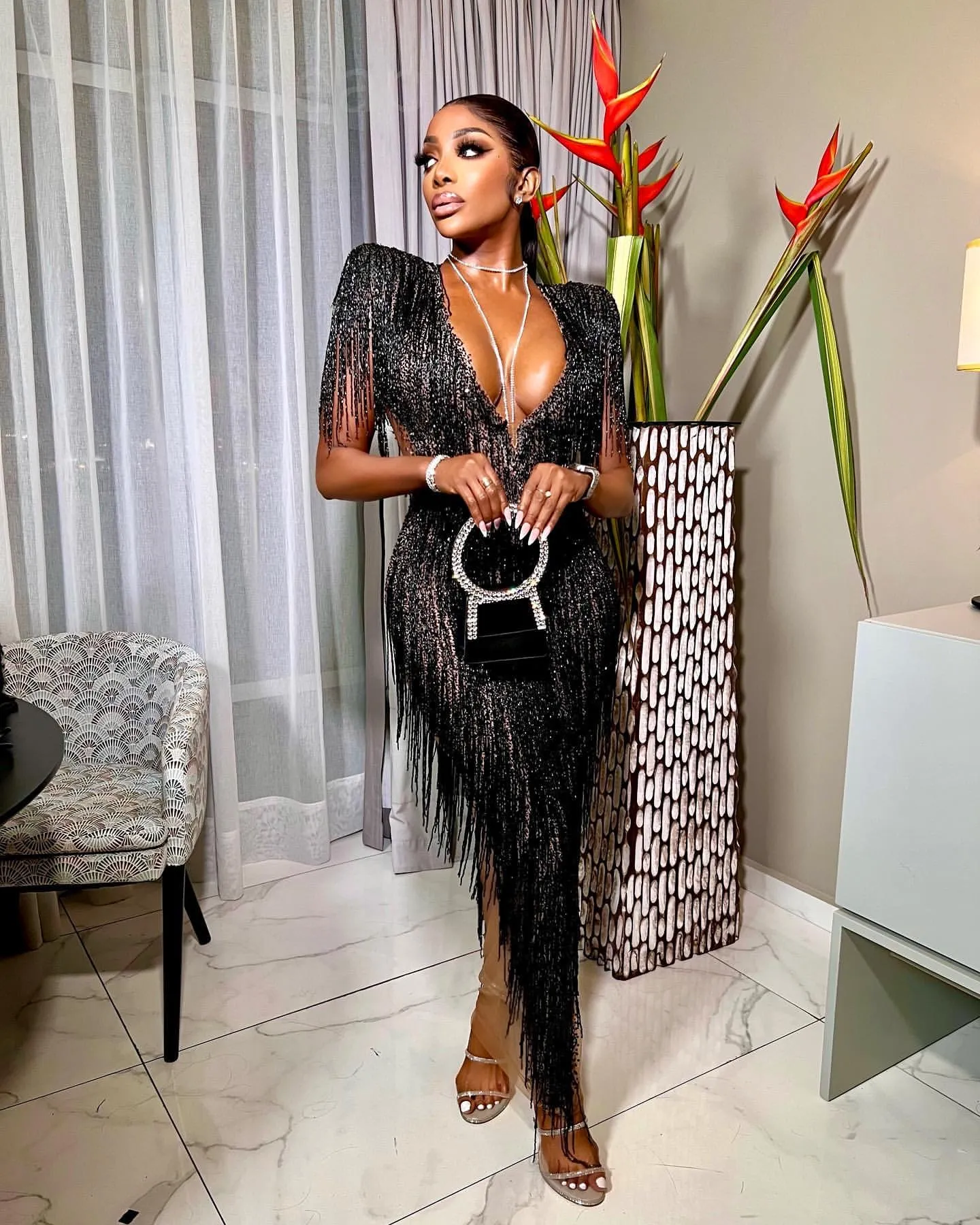 Black Sheath Gown Deep V Neck Evening Dress: See Through Formal Party  Second Reception Th Birthday Engagement Gown From Factory Sale, $453.2 |  DHgate.Com