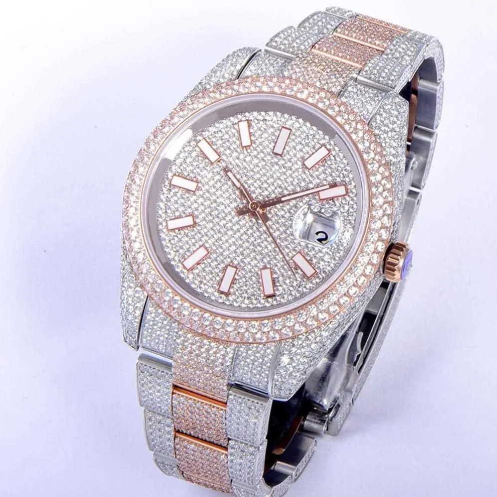 Armbandsur Diamond Mens Watch Automatic Mechanical Watch 41mm med diamantpäckt stålkvinnor Fashion Busins ​​armbandsur Bracele279j