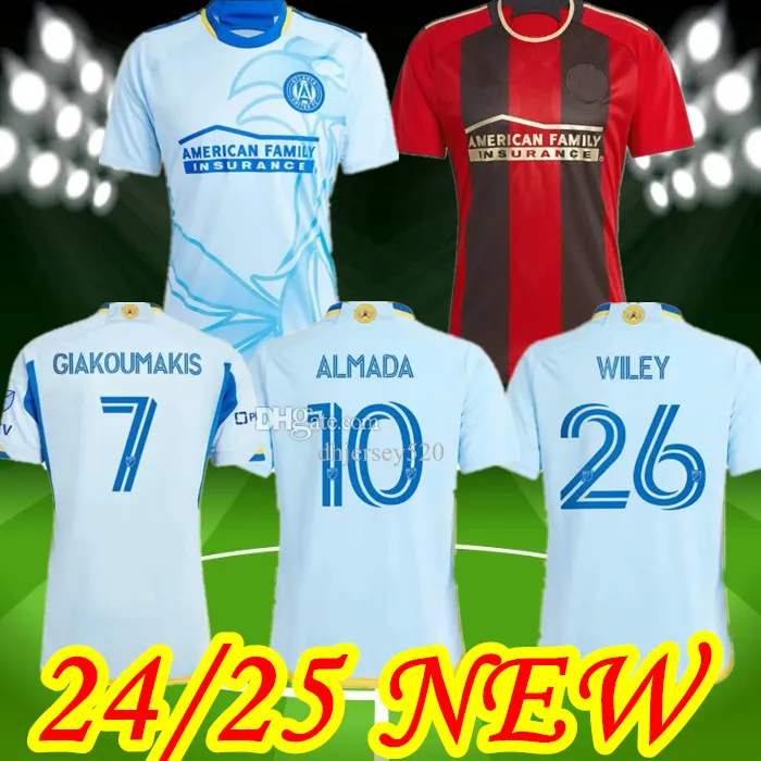 2024 2025 MLS Atlanta United FC Jerseys de futebol Kids Men Major League 24 25 Camisa de futebol Away Light Blue Resurgens Home Red Black 17s' Kit Terceiro 3º GIAKOUMAKIS ALMADA