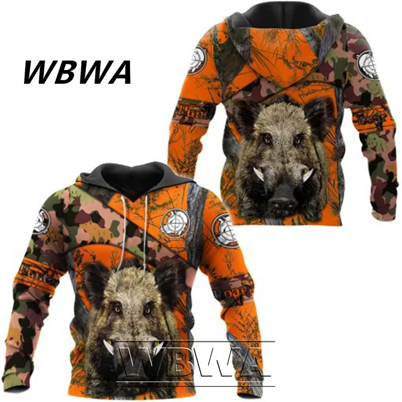 Boar Hunting Orange Camo 3D Printed Jacket MenWomen Harajuku Hoodie Unisex Casual Streetwear Sweatshirt Pullover SudaderasL88 240307