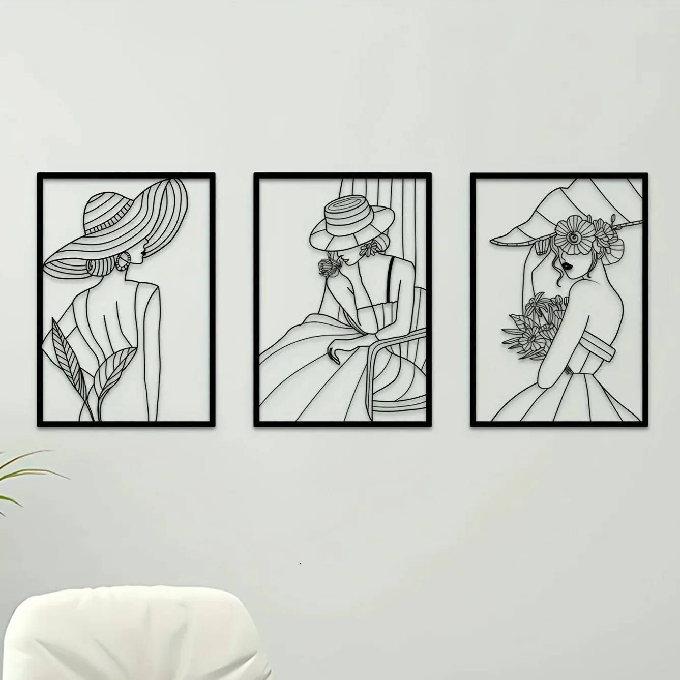 3 Pcs Fashion Lady Metal Wall Decor Vintage Ladies Wall Art Modern Female Pictures For Home Decoration For Hanging Above The Bed 240304