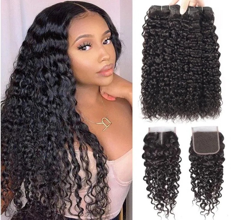 Beaudiva Hair Water Wave Bundles With Closure Curly Brazilian water wave bundles with closure Brazilian Human Hair Weave Bundles9511319