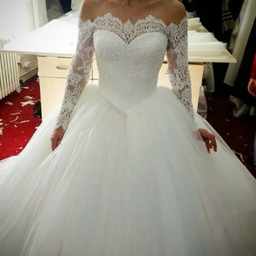 ZJ9151 Sexy High Quality Wedding Dress 2021 Ball Gown Elegant White Ivory Long Sleeve Bride Dresses Lace Bottom2734