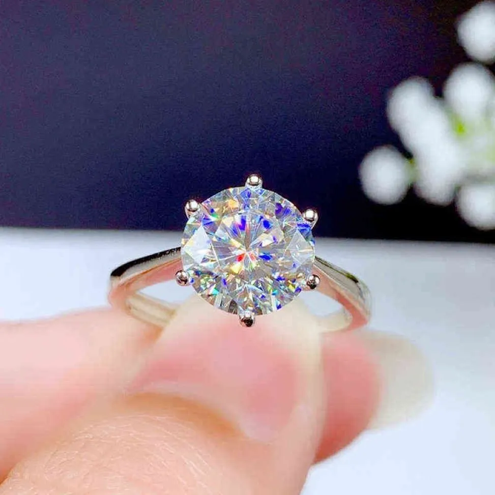 Moissanite Ring 2CT 3CT VVS Lab Diamond with with with whitifificate 패션 쥬얼리 웨딩 선물 real 925 스털링 실버 x220214262J